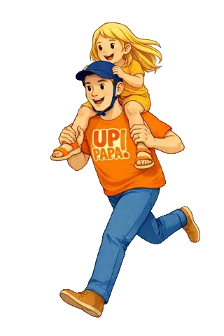 Dad running with kid on shoulders